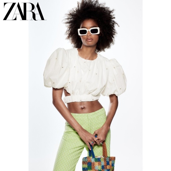 Zara Embroidered Poplin Top With Balloon Sleeves REF. 2320/019 Size XS - Picture 3 of 16